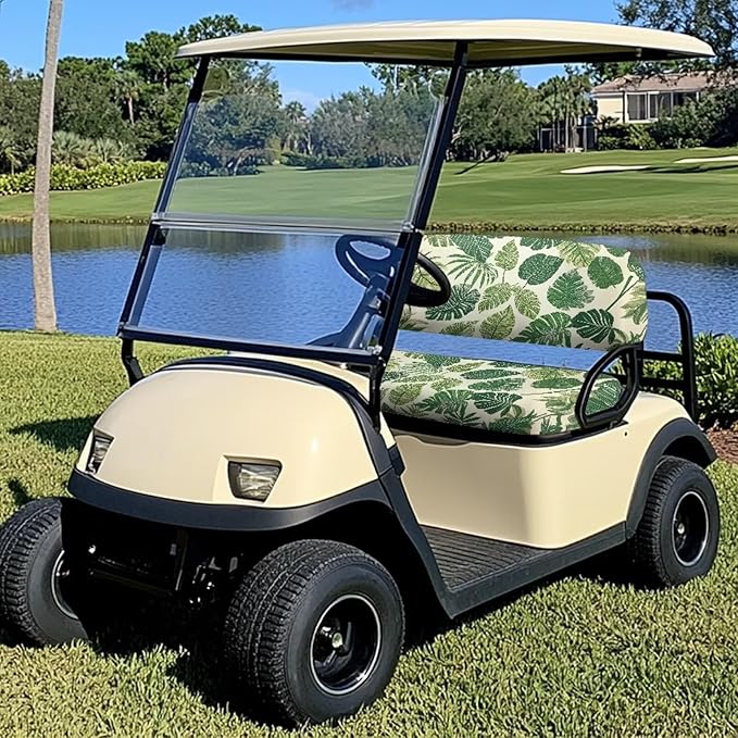 Suobstales Golf Cart Front and Rear Seat Cover Set for EZGO TXT RXV & Club Car DS 2 Passenger, Washable Bench Seat Covers Kit