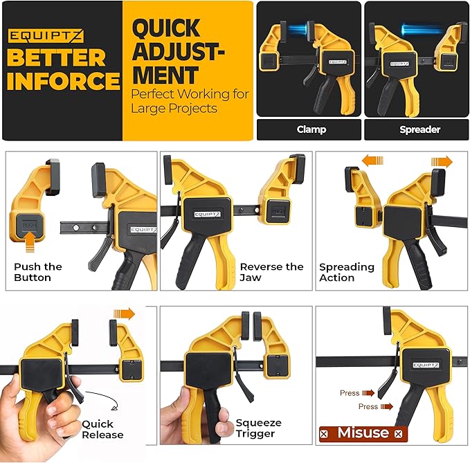 6 Pack Bar Clamps for Woodworking – 2 Pcs 12" & 4 Pcs 6" Quick Grip Clamps Set - Image 4