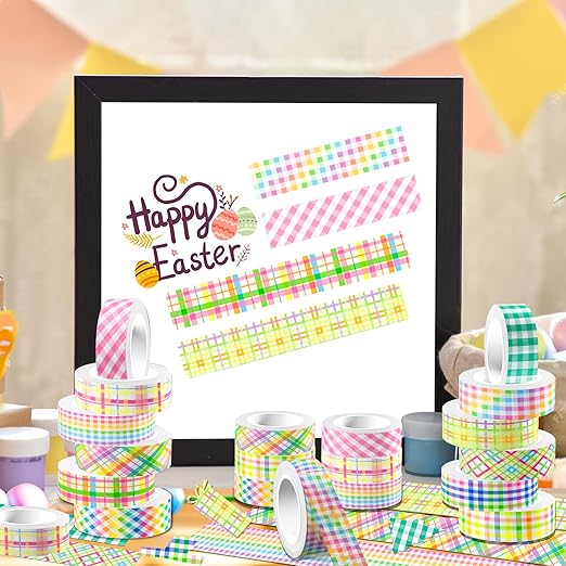 12 Rolls Plaid Washi Tape Set, Colorful Pastel Buffalo Plaid Checkered Masking - Image 7