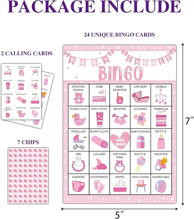 Pink Shower Party Bingo Cards, Shower Bingo Game, Shower Party Games - Image 2