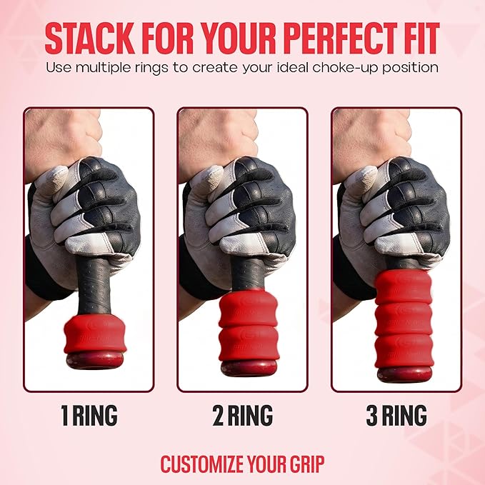 Grip-N-Rip Knob Stacker Choke-Up Ring for Baseball/Softball Bats Provides Choking Up Space & Relief from Bat Sting, Stackable for Custom Fit and Comfort