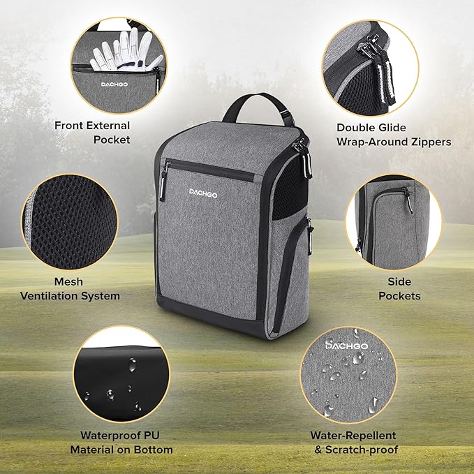 Golf Shoe Bag Men Women, Padded Golf Shoe Carry Bags with Clasped Strap Handle & Side Ventilation, 3 Pockets for Golf Tees, Balls & Accessories, Perfect for Sport Golf Baseball Soccer
