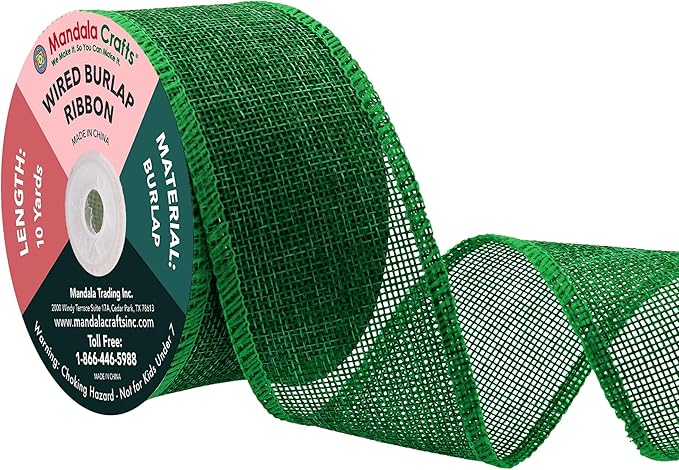 Mandala Crafts Green Burlap Wired Ribbon 2 Inches Wide Jute Ribbons by MandalaCrafts