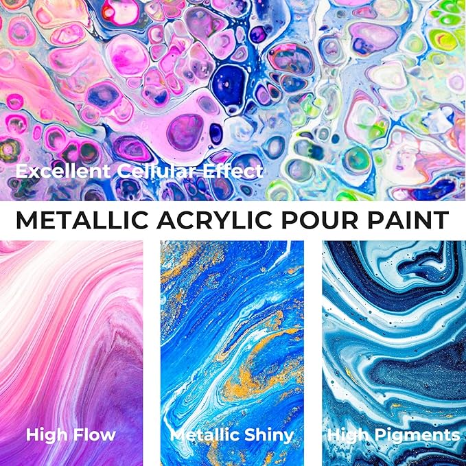 Nicpro 18 Colors 8.45oz Metallic Acrylic Pour Paint Supplies Kit, Large Volume - Image 4