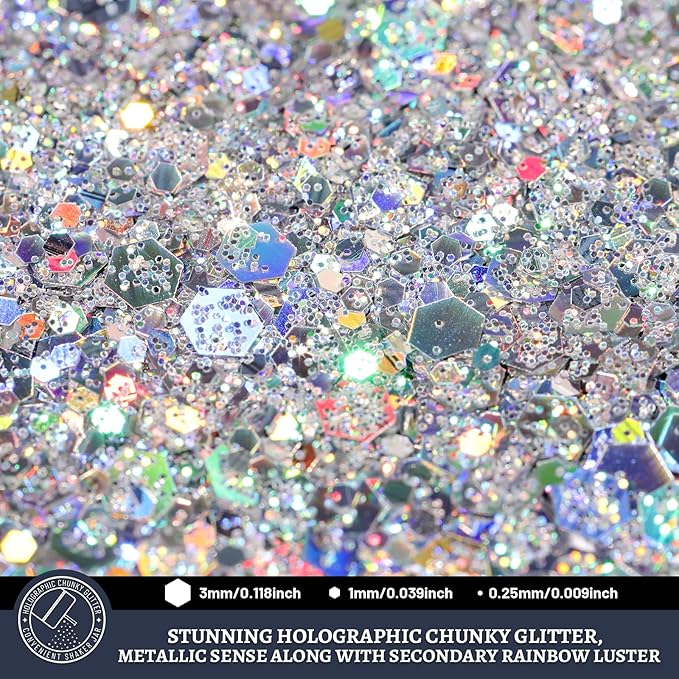 LEOBRO Silver Glitter, 160G/5.64OZ Holographic Chunky Glitter - Image 3