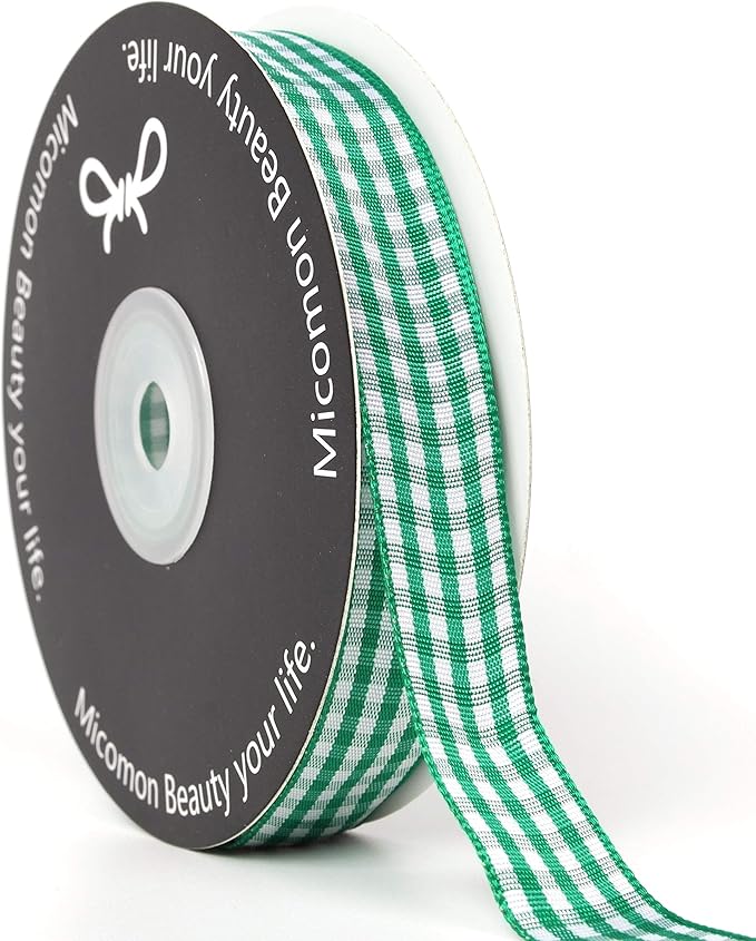 Green Gingham Plaid Checked Ribbon 25 Yards Each Roll 100% Polyester - Image 5