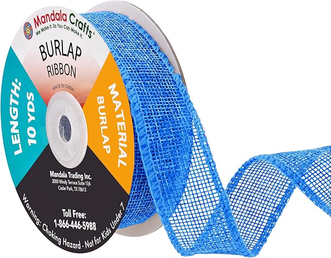 Mandala Crafts Sky Blue Burlap Ribbon 1 Inch Wide Jute Ribbons by MandalaCrafts