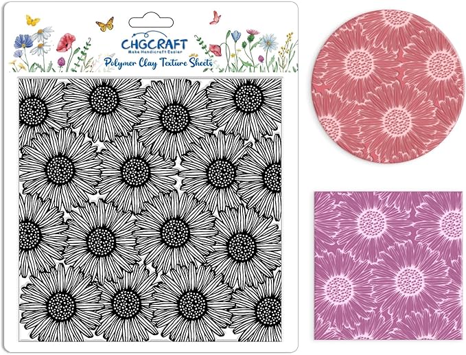 CHGCRAFT Wishing Flowers Polymer Clay Texture Sheets Silicone Texture Stamp by chgcraft