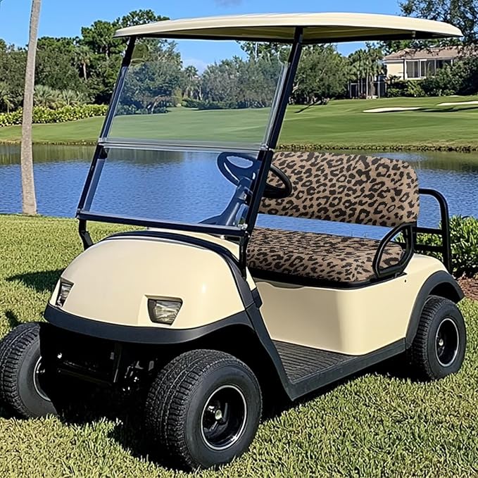 Bulopur 2 PCS Golf Cart Seat Cover Leopard Print Golf Cart Front Seat Covers Blanket Towel Washable Fabric Universal for EZGO TXT RXV/Club Car DS Precedent 2-Person Seats Carts