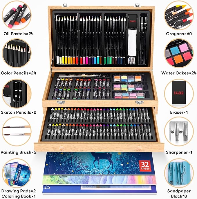 Art Supplies, iBayam 150-Pack Deluxe Wooden Art Set Crafts Drawing Painting Kit - Image 2