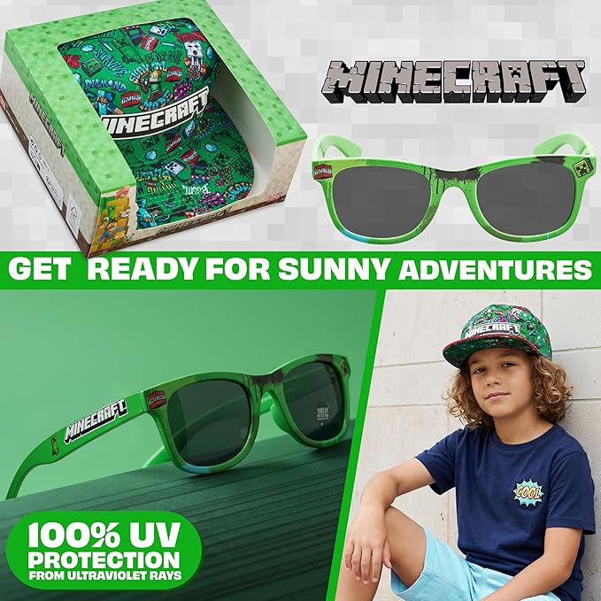 Get Trend Pokemon | Minecraft | Fortnite | Super Mario Kids Baseball Cap, Sunglasses Set UV Protection, Gamer Gifts for Boys