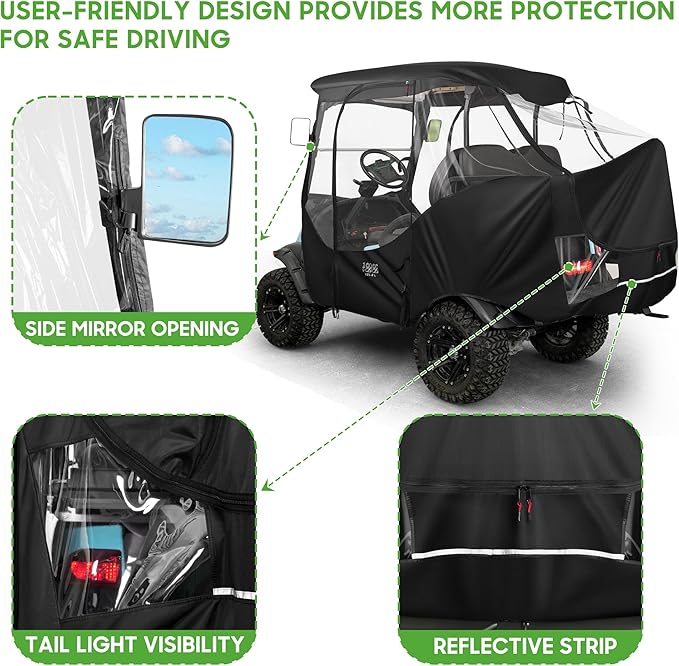 10L0L Upgrade 4 Passengers Golf Cart Enclosure for Club Car Precedent - Short Roof Deluxe 600D Enhanced Waterproof Windproof Transparent Golf Cart Driving Rain Cover with 4 Heavy Duty Zippers