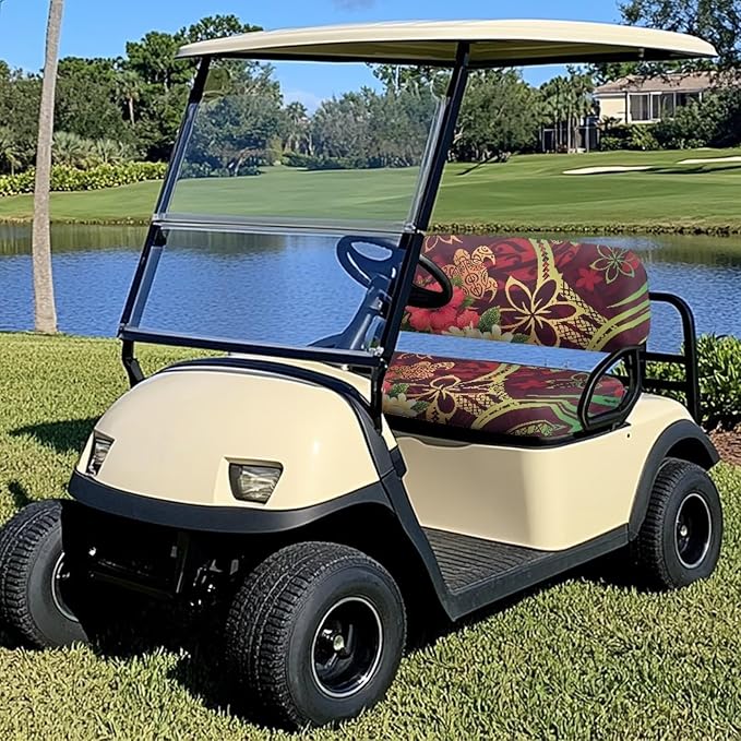 Bulopur Polynesia Floral Sea Turtle Golf Cart Seat Cover for Club Car Ezgo TXT 2 Piece Golf Cart Seat Towel Covers for Bench and Backrest Golfcart Accessories Cushion Cover Protection