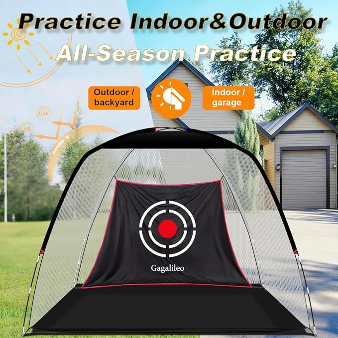 Gagalileo Golf Hitting Net Backyard Driving: 10x7FT Professional Backstop with Silent Velvet Target Portable Practice for Men Dad Complete Sport Set Gift