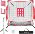 BAGAIL 7x7 ft Extra Large Baseball & Softball Training Net with Batting Tee, Heavy Duty Reinforced Steel Frame, Oversized Hitting Zone for All Levels, Portable Backstop with Carry Bag