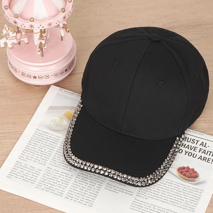 Hoce Fashion Rhinestone Denim Baseball Cap Studded Bling Hat for Women