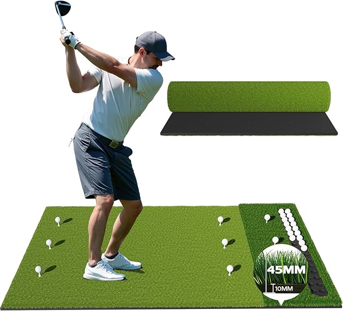 RIKADE Golf Mat - 5x4ft & 6x4ft 26mm-31mm Golf Hitting Mat for Simulators, Backyard, Garage, Indoor & Outdoor Use, Features Dual-Turf Mats with Ball Tray for Chipping and Swing Training