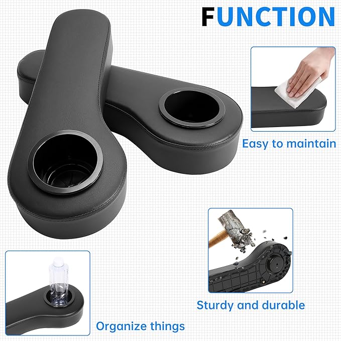 HECASA Universal Golf Cart Rear Seat Arm Rest with Cup Drink Holders Set Compatible with EZGO Club Car Golf Cart Yamaha Pair No Drilling Required Black
