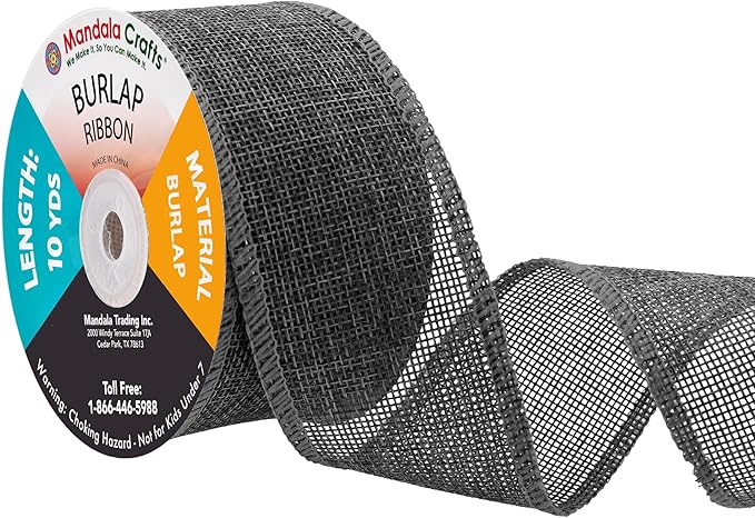 Mandala Crafts Gray Burlap Ribbon 2 Inches Wide Jute Ribbons by MandalaCrafts
