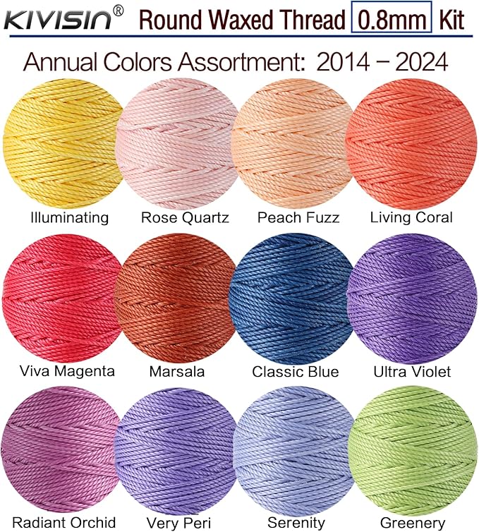 KIVISIN Trendy Color Waxed Thread 0.8mm, Heavy Duty Wax Polyester Cord 32 Yards - Image 2