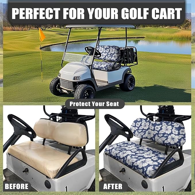Suobstales Golf Cart Front and Rear Seat Cover Set for EZGO TXT RXV & Club Car DS 2 Passenger, Washable Bench Seat Covers Kit