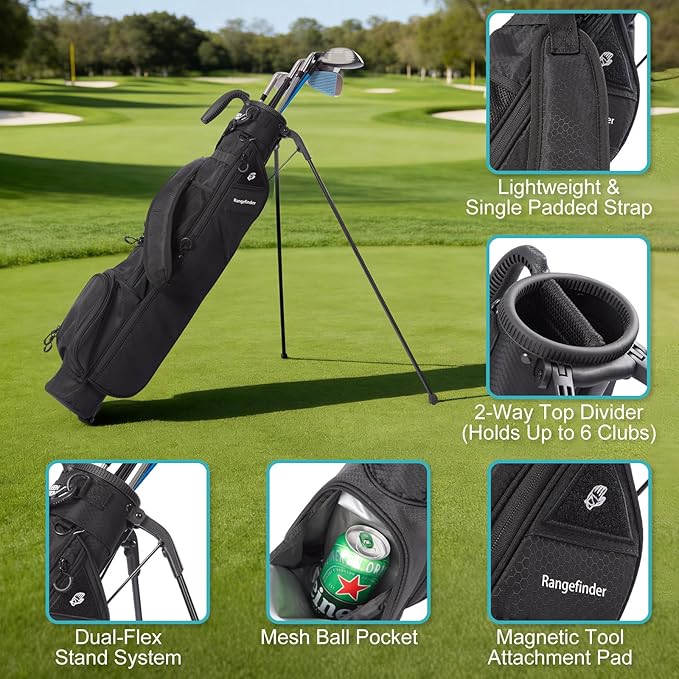 Sunday Golf Bag with Strap & Stand, Lightweight Golf Stand Bags with Two-Way Divider/Cooler Pocket, Golf Club Bags Holds 5-6 Clubs for Driving Range, Par 3 and Standard Courses