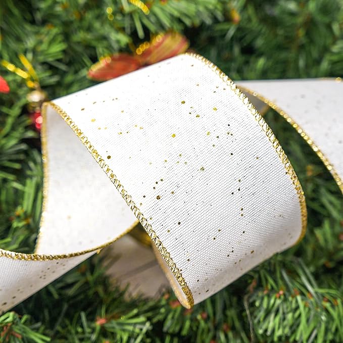 CT CRAFT LLC Whtie Burlap Fabric Confetti Glitter Wired Ribbon 2.5" x 10 Yards - Image 5