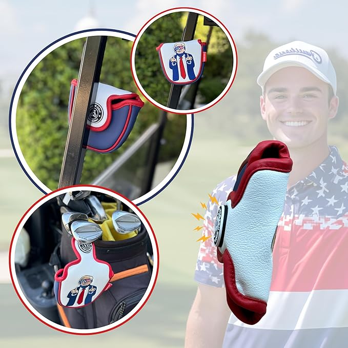 The Original USA Funny Golf Head Covers Trump Bad Shot Driver Fairway Wood Putter Headcover with Madson Golf Cart Magnet for securing Golf Head Cover, Donald Trump Merchandise, Dad Gifts for Birthday