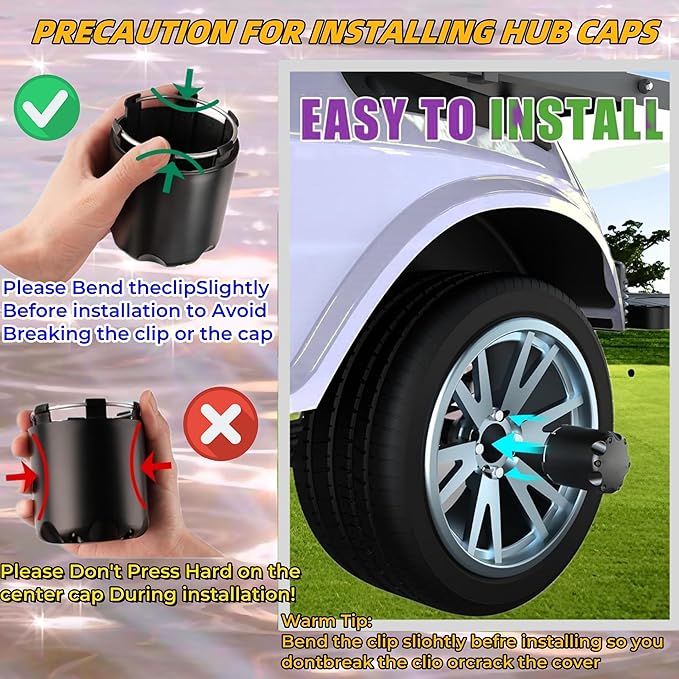 Golf Cart SS Wheel Center Cap Cover, ITP Push in Style Wheel Hub Caps for EZGO Club Car Yamaha and Other Models 8,10,12,14 inch Wheel,4 PCS (Gloss Black with Blue SS)