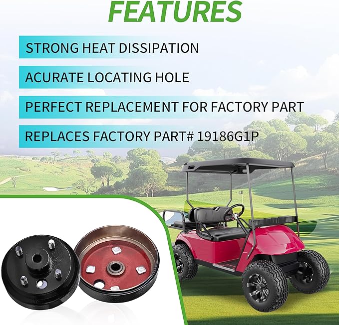 Golf Cart Brake Drum Hub Assembly for EZGO TXT PDS 1982-up Electric & 1982-1993 2-Cycle Gas, Replace OEM# 19186G1P
