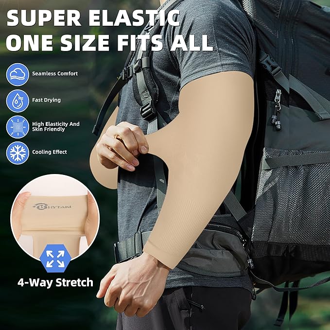BHYTAKI UV Sun Protection Arm Sleeves, UPF 50 Sports Cooling Arm Compression Sleeves for Men Women Teenager
