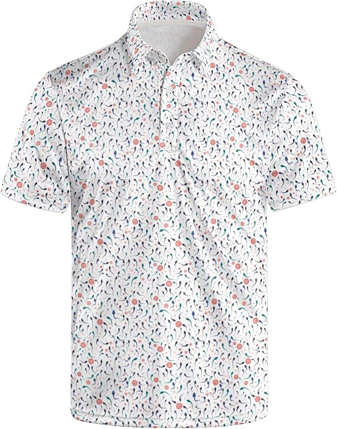 Golf Polo Shirts for Men Funny Print Short Sleeve Golf Shirts Performance Golf Polos