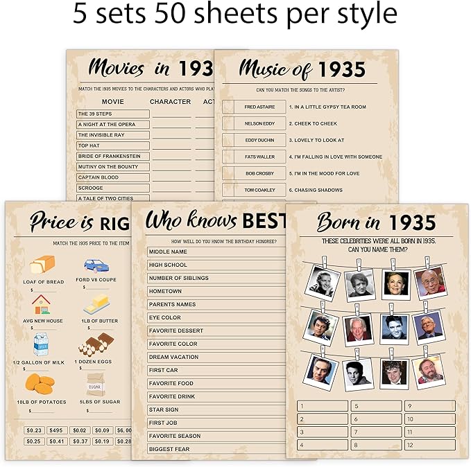 90th Birthday Party Games, Born in 1935 Games Bundle, Birthday Party Supplies - Image 4