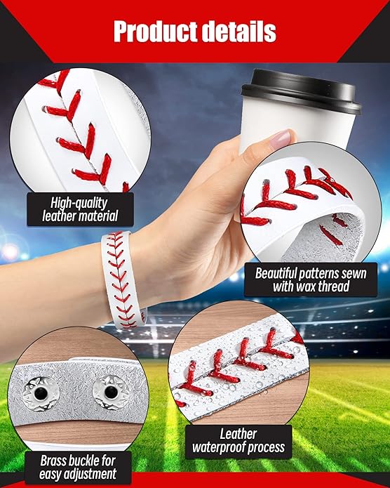 Retrowavy Genuine Leather Baseball Bracelet Baseball Party Favors Gifts Sport Wristbands Team Theme Birthday Gift for Teens