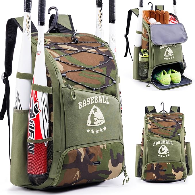 Baseball Bag for Youth & Adult with 4 Bat Sleeves - Softball Bat Bag with Shoe Compartment - Baseball Backpack for T-Ball, Softball Equipment, Baseball Gear, Baseball Bags for Boys 8-12