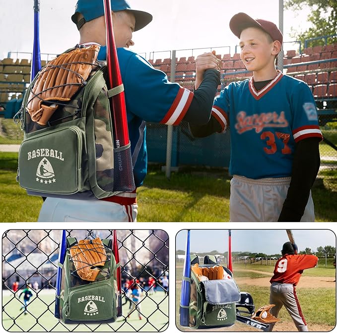 Baseball Bag for Youth & Adult with 4 Bat Sleeves - Softball Bat Bag with Shoe Compartment - Baseball Backpack for T-Ball, Softball Equipment, Baseball Gear, Baseball Bags for Boys 8-12