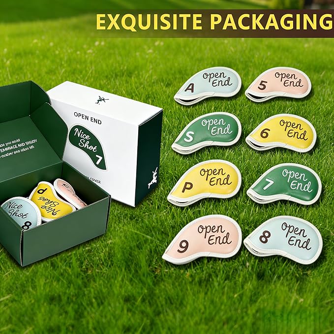 Premium Golf Club Head Covers Iron Leather Set 8pcs for All Golf Clubs Brands. e.g. Ping, Taylormade, Callaway, Golf Accessories Gift for Men Women
