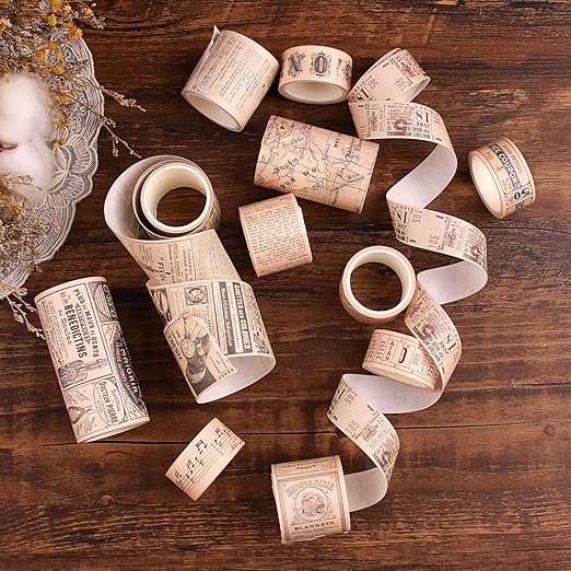 Dizdkizd Washi Tape Set, 12 Rolls Antique Masking Tape Washi Tape Map Newspaper - Image 7