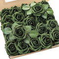 Floroom Artificial Flowers 25pcs Real Looking Emerald Green Foam Fake Roses by Floroom