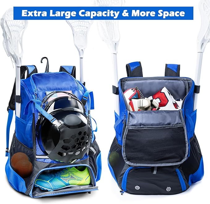 2-in-1 Baseball & Lacrosse Backpack for Youth, Boys, Adults - Bat and Softball Equipment Bag With Glove Holder, Helmet, Shoes Compartment - T-Ball Accessories and Baseball Gifts
