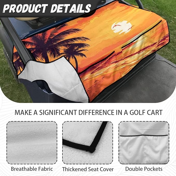 Golf Cart Seat Covers, Universal Golf Cart Seat Towel Blanket with 4 Front Pockets & Nonskid Bottom Fits for Club Car 2 Person Seats Golf Carts