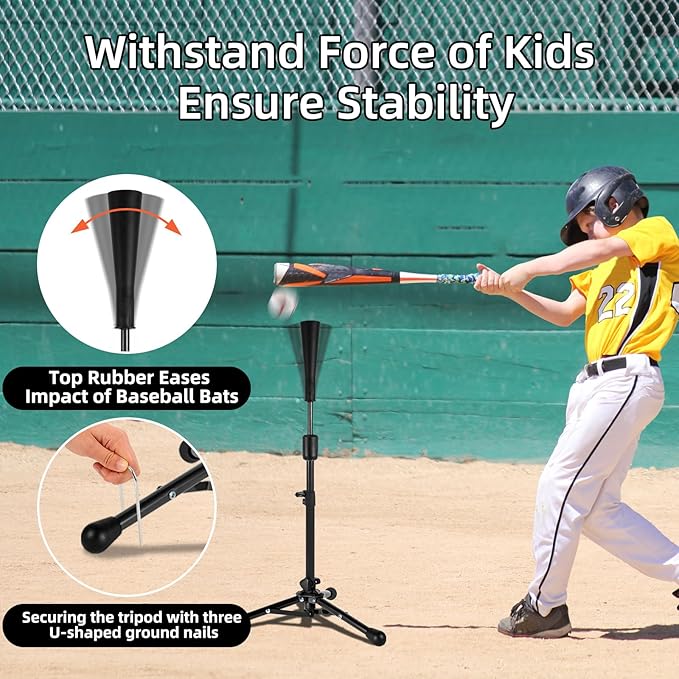 23.5 to 39.76 Inches Baseball Tee for Kids, Batting Tees for Baseball with Carry Bag, Portable Stable Tanner Tee, Baseball Training Equipment Aged 5-12, Softball Tee for Batting and Hitting