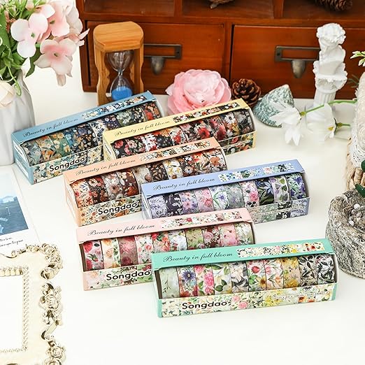 10 Rolls Blooming Flowers Washi Tape Set Floral Arts Adhesive Tapes Colorful - Image 7