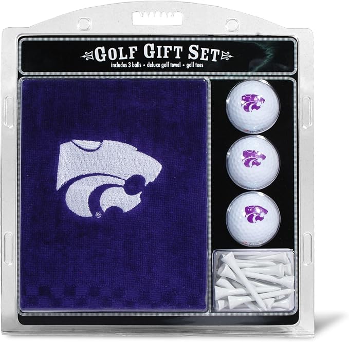 Team Golf NCAA Gift Set Embroidered Golf Towel, 3 Golf Balls, and 14 Golf Tees 2-3/4" Regulation, Tri-Fold Towel 16" x 22" & 100% Cotton
