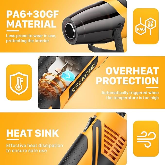 SEEKONE Mini Heat Gun, 350W 2-Temp Settings 500℉ & 842℉（260℃& 450℃） Fast Heat - Image 6