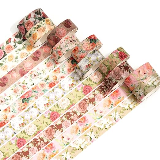 10 Rolls Blooming Flowers Washi Tape Set Floral Arts Adhesive Tapes Colorful - Image 2