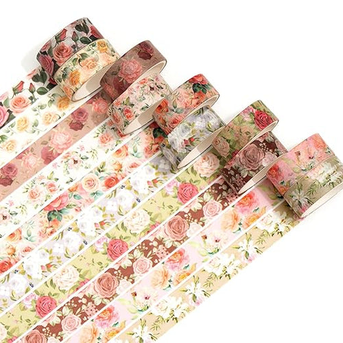 10 Rolls Blooming Flowers Washi Tape Set Floral Arts Adhesive Tapes Colorful - Image 2