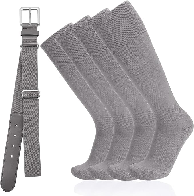 Baseball Socks and Belt Combo for Youth Adult - Softball Sock and Belt for Boys and Girls (2 Pairs of Socks & 1 Belt)