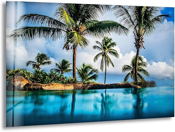 My Photostation.com Round 24'' Island & Blue Sea Glass Wall ArtTempered Glass by MyPhotostation