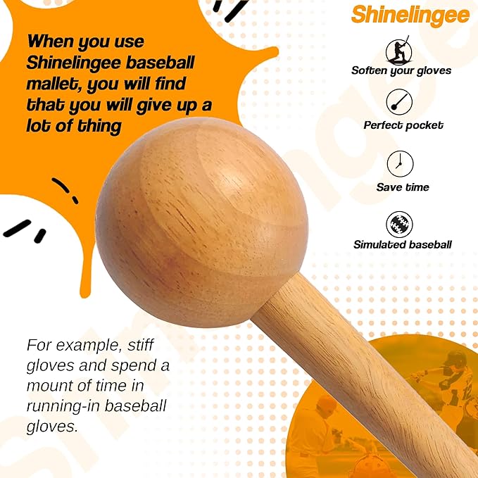 Baseball Hammer, Baseball Softball Glove Mallet, One-Piece Mallet, Baseball Glove Shaping Hammer with 2Pcs Baseball Lock, Glove Mallet 12inch 11inch